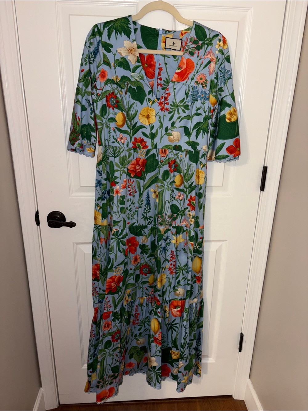 Tuckernuck Light Blue Floral Maxi Dress with Red & Yellow Blooms